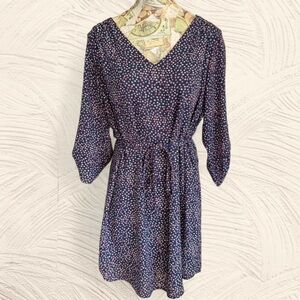 VERSE Blue and Pink Polka Dot V-Neck 3/4 Sleeve Women’s Dress M